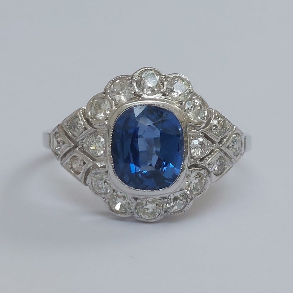 1.50ct Sapphire and Diamond Geometric Cluster Dress Ring in Platinum