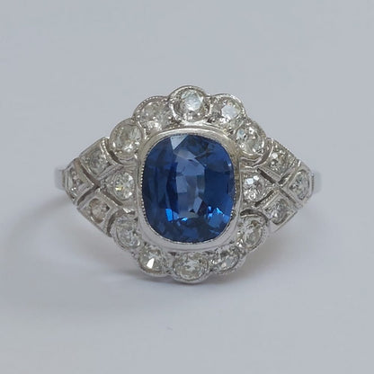 1.50ct Sapphire and Diamond Geometric Cluster Dress Ring in Platinum