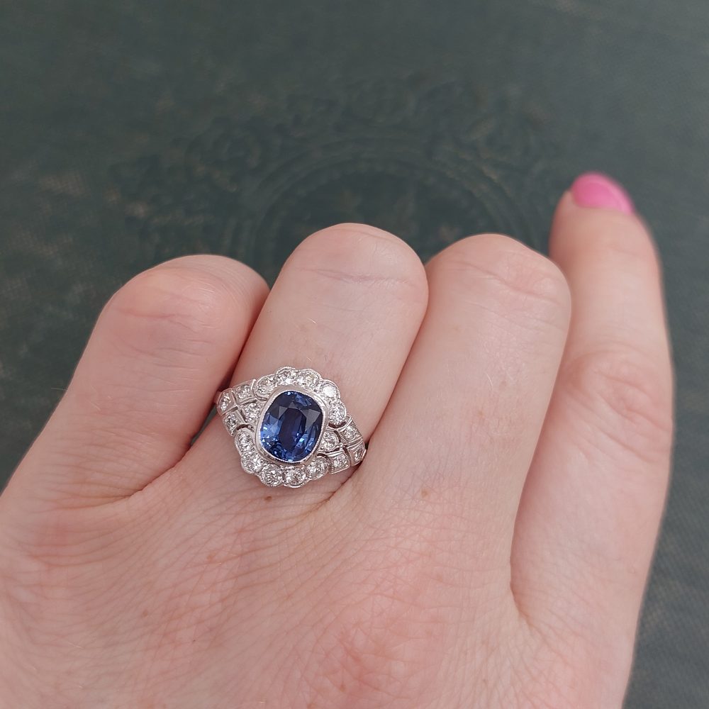 1.50ct Sapphire and Diamond Geometric Cluster Dress Ring in Platinum