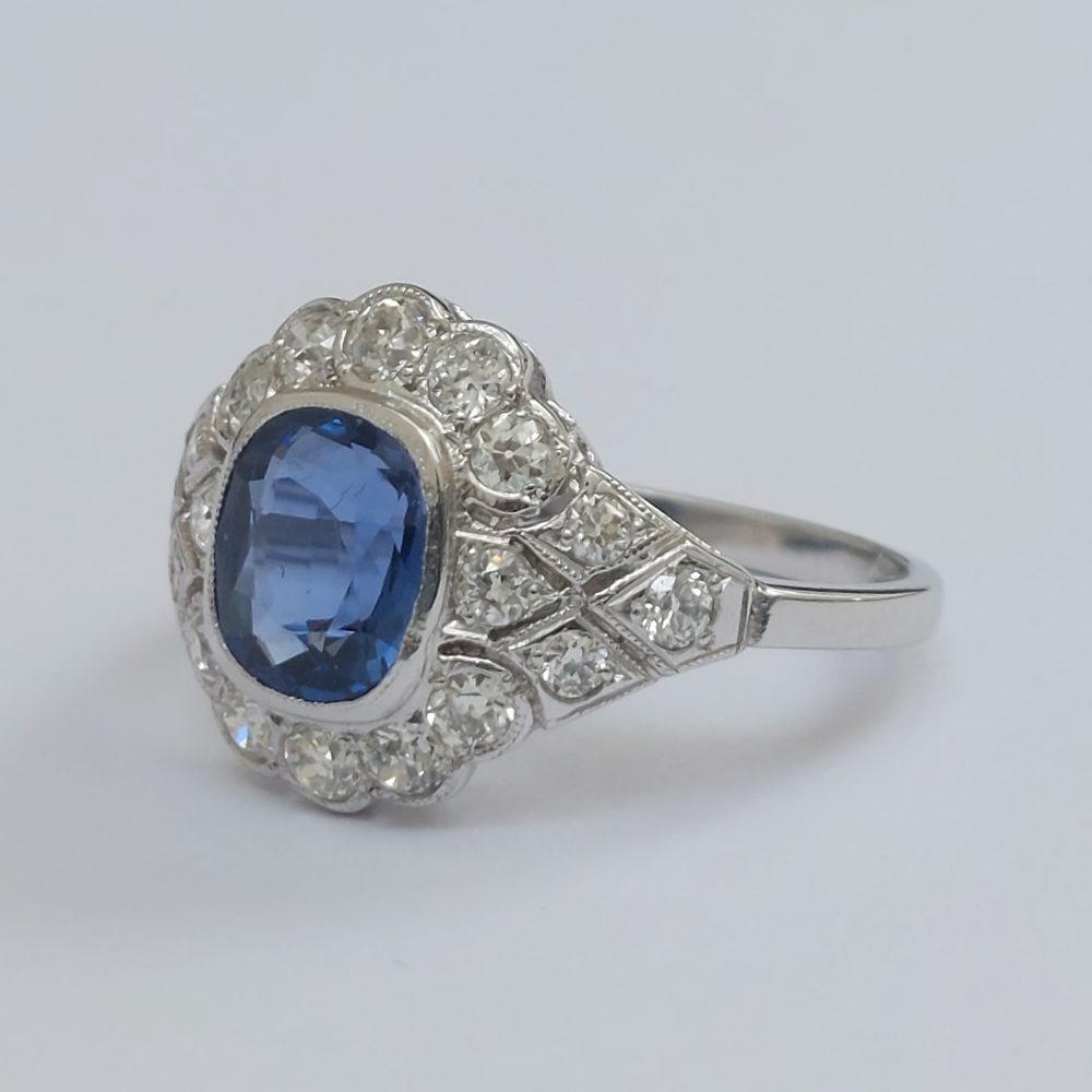 1.50ct Sapphire and Diamond Geometric Cluster Dress Ring in Platinum