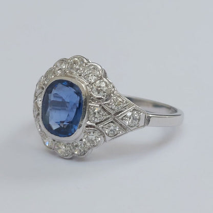 1.50ct Sapphire and Diamond Geometric Cluster Dress Ring in Platinum