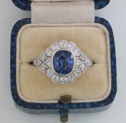 1.50ct Sapphire and Diamond Geometric Cluster Dress Ring in Platinum