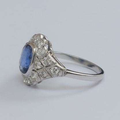 1.50ct Sapphire and Diamond Geometric Cluster Dress Ring in Platinum