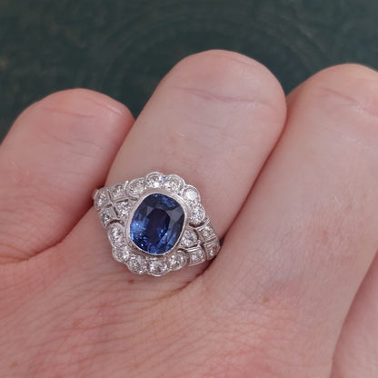1.50ct Sapphire and Diamond Geometric Cluster Dress Ring in Platinum