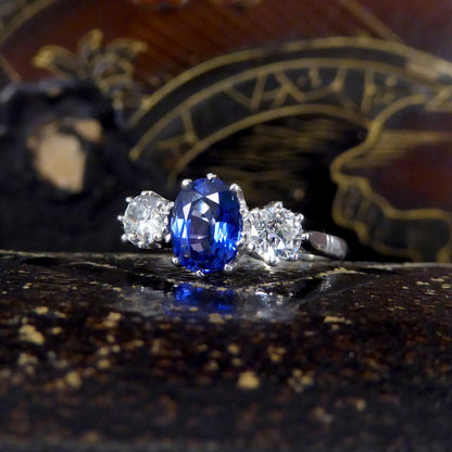 1.50ct Sapphire and Diamond Three Stone Ring