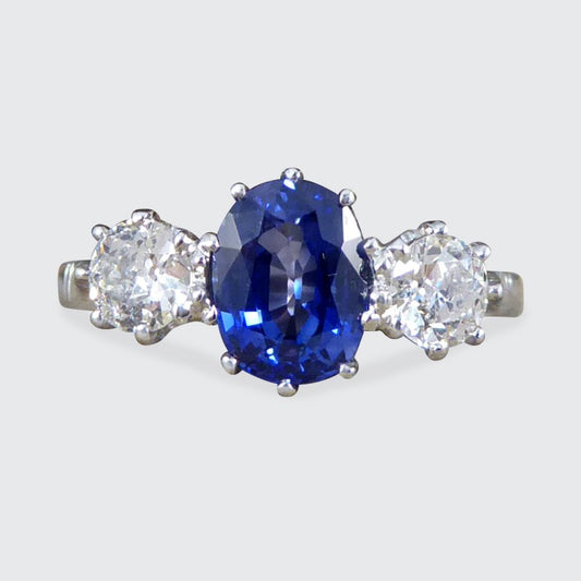 1.50ct Sapphire and Diamond Three Stone Ring