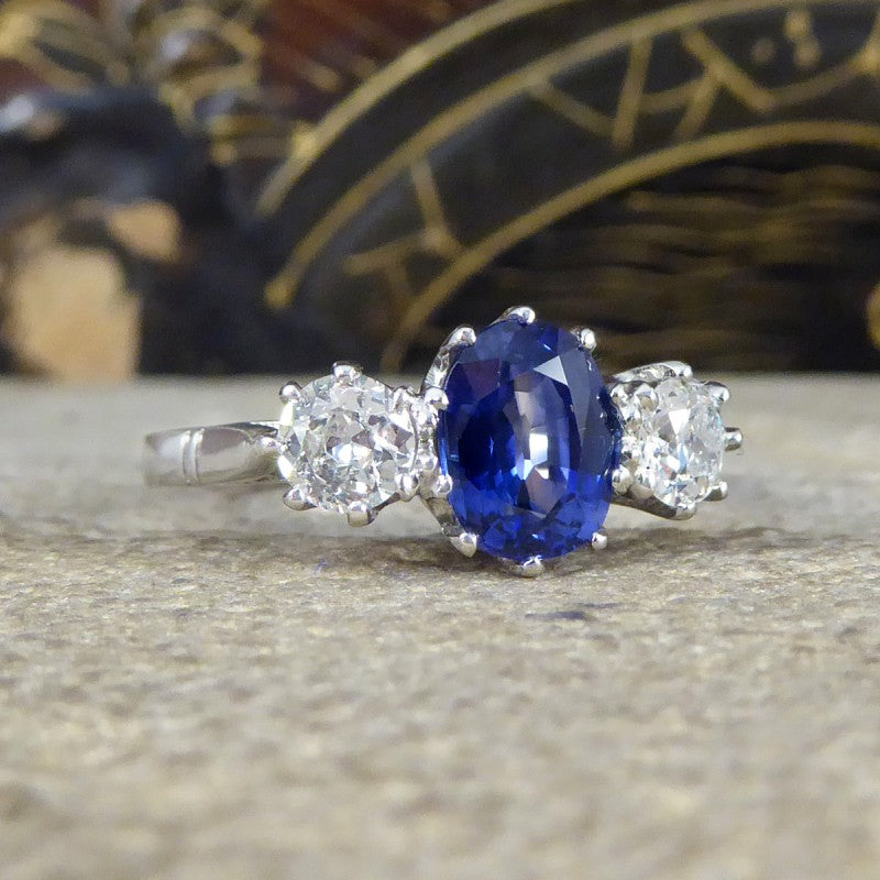1.50ct Sapphire and Diamond Three Stone Ring