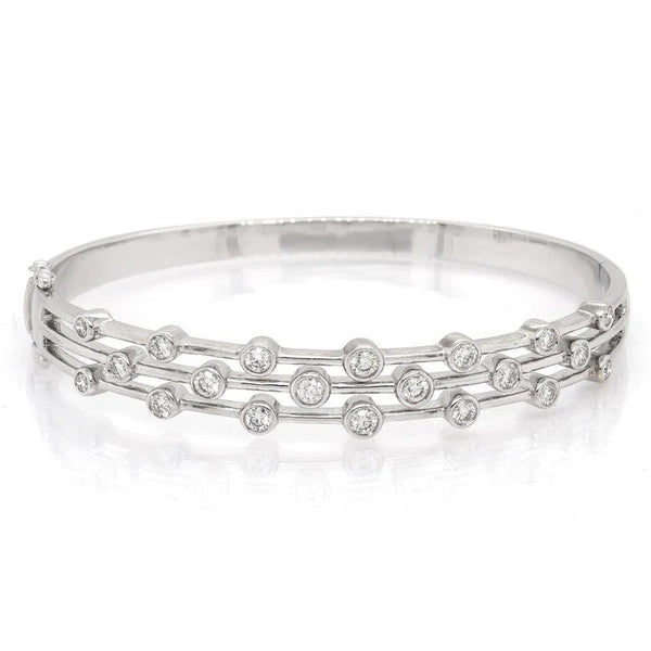 Triple Strand 1.50ct Diamond Set 18ct White Gold Bangle Bracelet