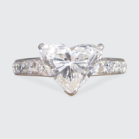 1.51ct Heart Cut Diamond Ring with Diamond Set Shoulders