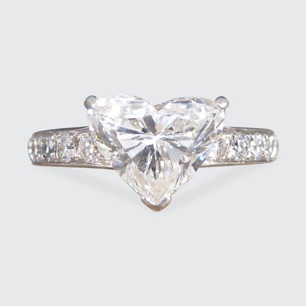1.51ct Heart Cut Diamond Ring with Diamond Set Shoulders
