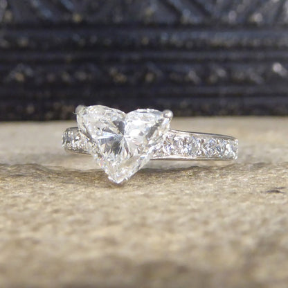 1.51ct Heart Cut Diamond Ring with Diamond Set Shoulders