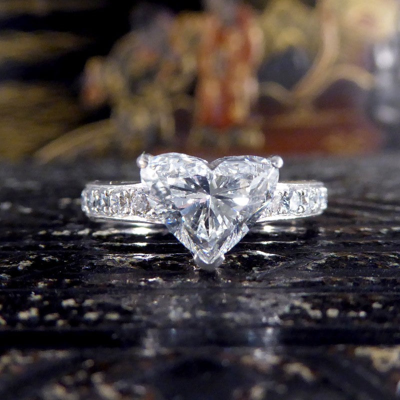 1.51ct Heart Cut Diamond Ring with Diamond Set Shoulders