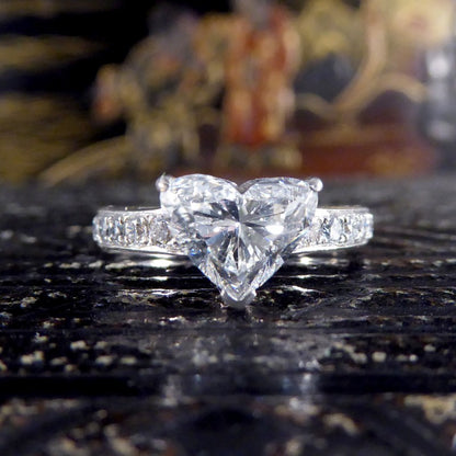1.51ct Heart Cut Diamond Ring with Diamond Set Shoulders