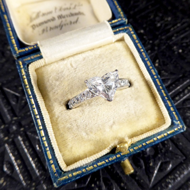 1.51ct Heart Cut Diamond Ring with Diamond Set Shoulders