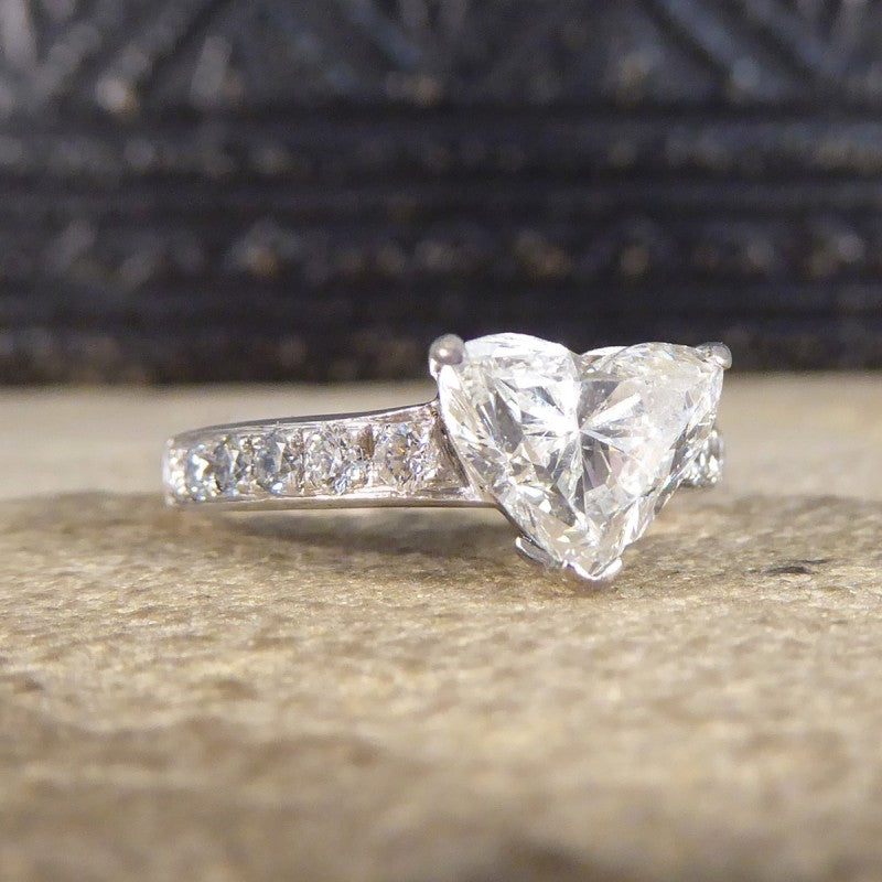 1.51ct Heart Cut Diamond Ring with Diamond Set Shoulders