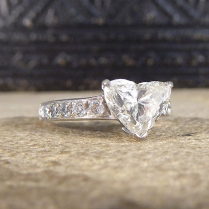 1.51ct Heart Cut Diamond Ring with Diamond Set Shoulders