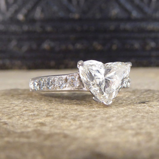 1.51ct Heart Cut Diamond Ring with Diamond Set Shoulders
