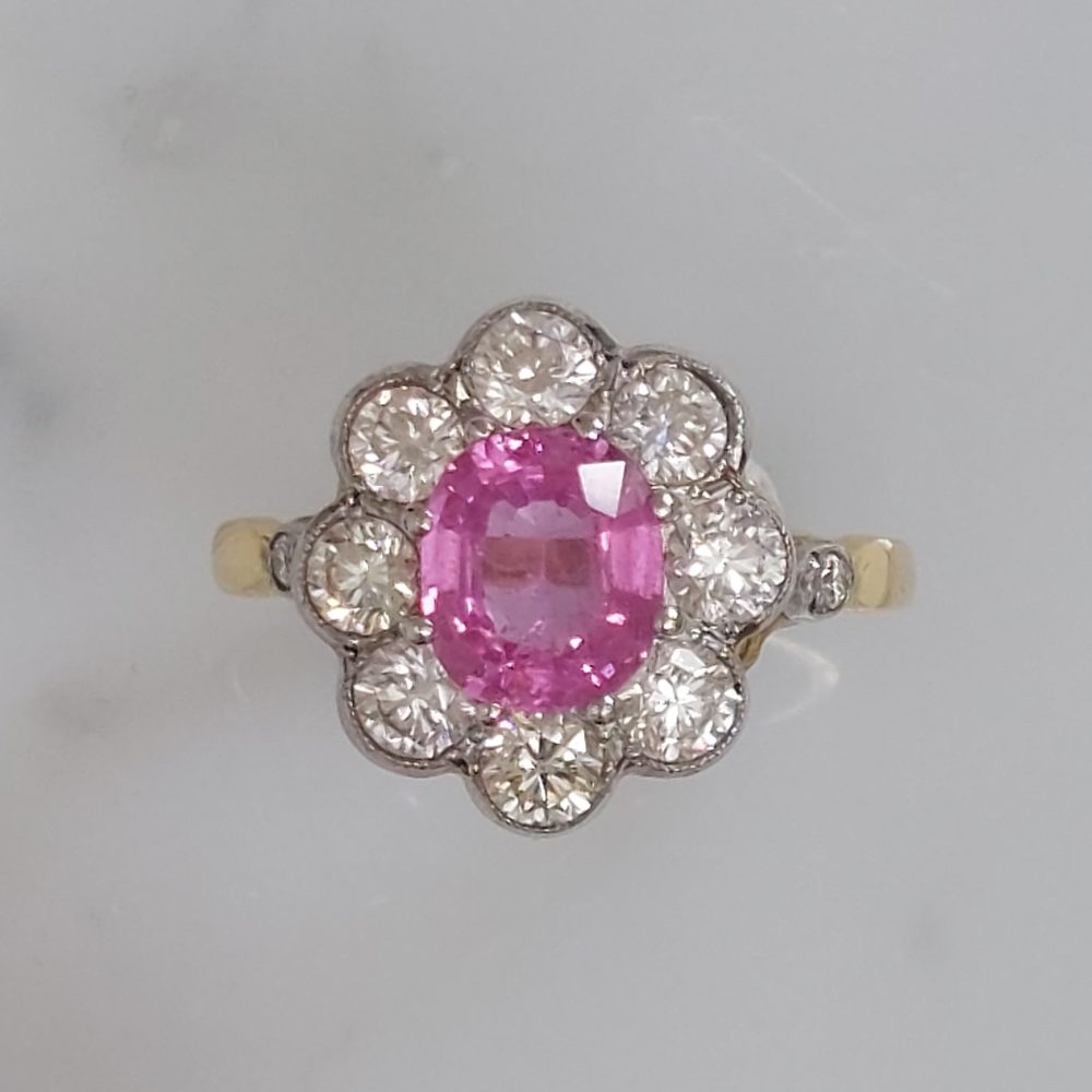 1.60ct Pink Sapphire and Diamond Floral Cluster Ring