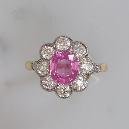 1.60ct Pink Sapphire and Diamond Floral Cluster Ring