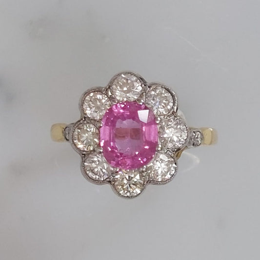 1.60ct Pink Sapphire and Diamond Floral Cluster Ring