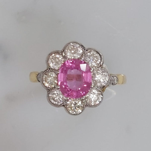 1.60ct Pink Sapphire and Diamond Floral Cluster Ring