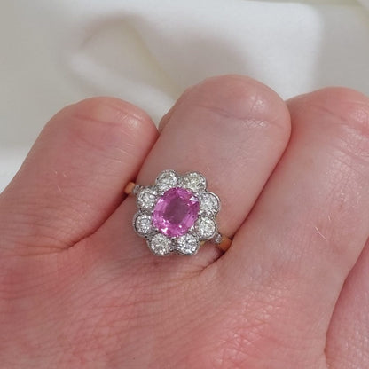 1.60ct Pink Sapphire and Diamond Floral Cluster Ring