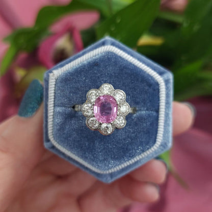 1.60ct Pink Sapphire and Diamond Floral Cluster Ring