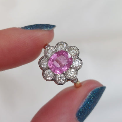 1.60ct Pink Sapphire and Diamond Floral Cluster Ring