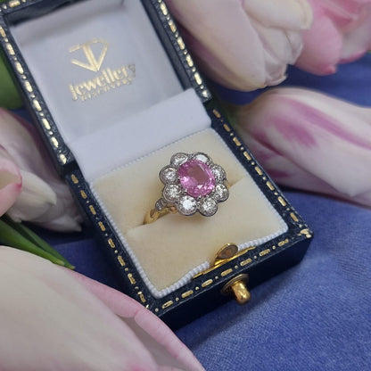 1.60ct Pink Sapphire and Diamond Floral Cluster Ring