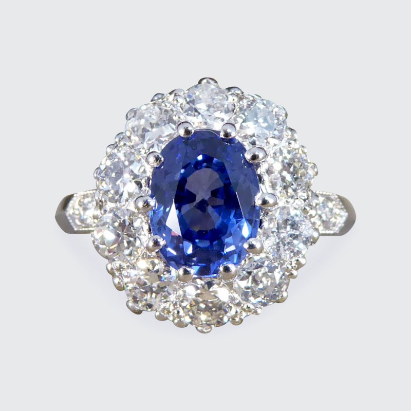 1.60ct Sapphire and 0.90ct Diamond Cluster Ring
