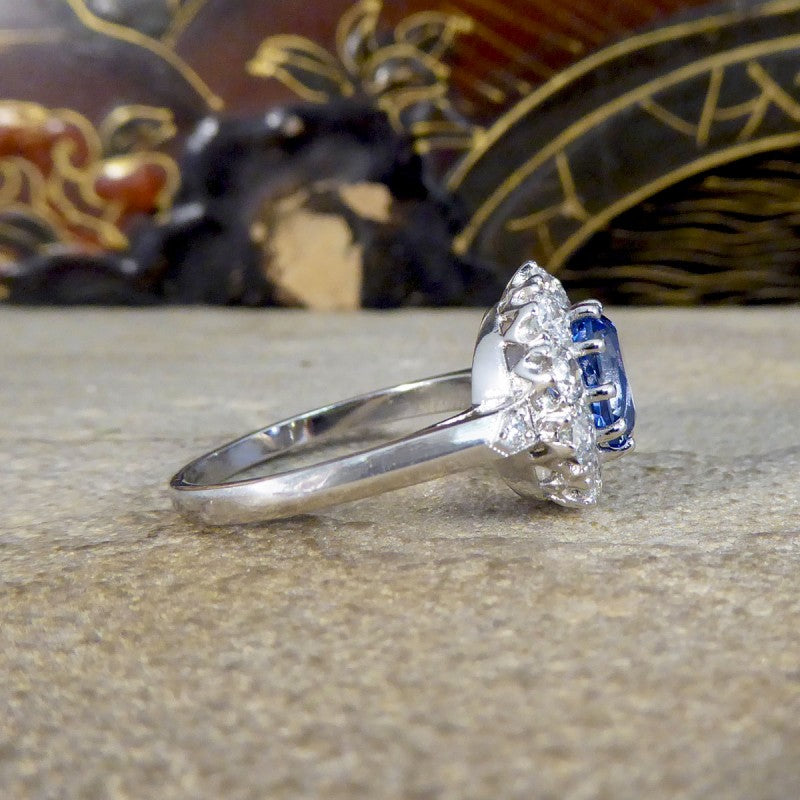 1.60ct Sapphire and 0.90ct Diamond Cluster Ring