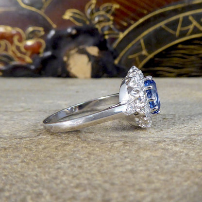 1.60ct Sapphire and 0.90ct Diamond Cluster Ring