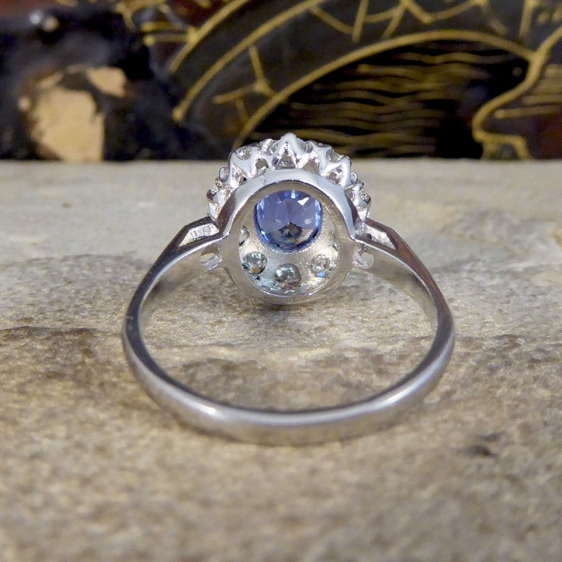 1.60ct Sapphire and 0.90ct Diamond Cluster Ring