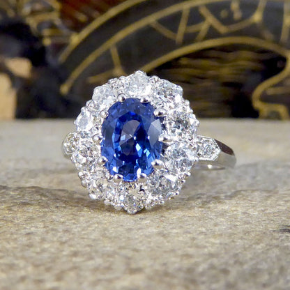 1.60ct Sapphire and 0.90ct Diamond Cluster Ring