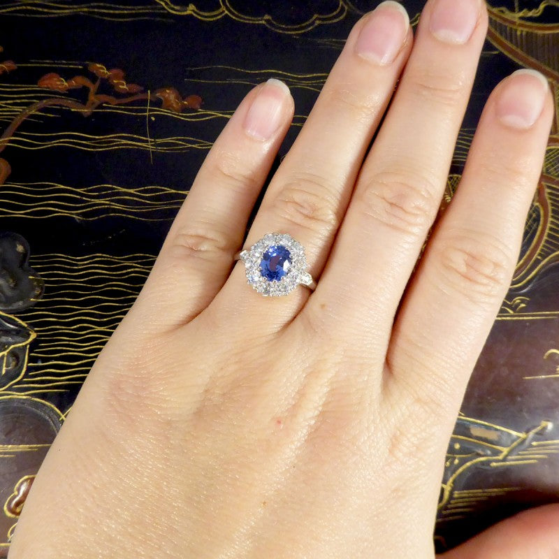 1.60ct Sapphire and 0.90ct Diamond Cluster Ring