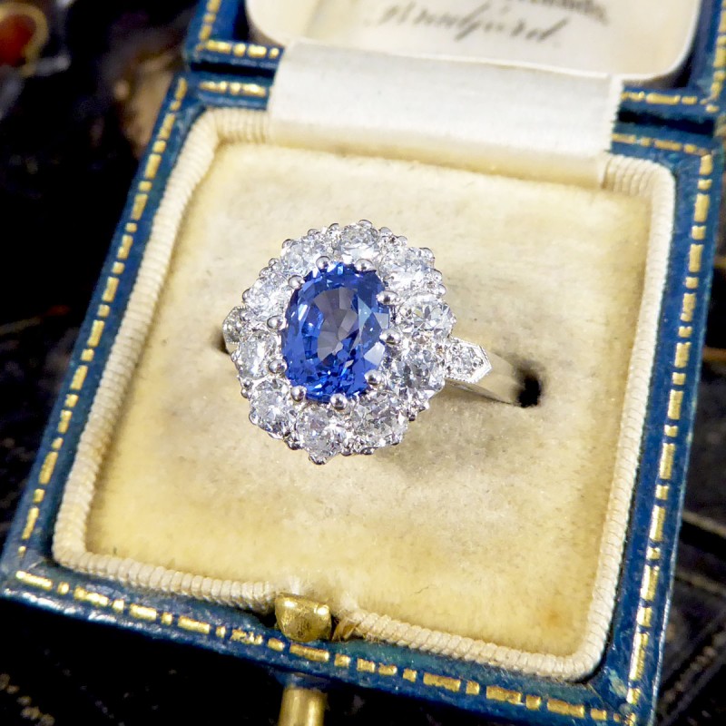 1.60ct Sapphire and 0.90ct Diamond Cluster Ring
