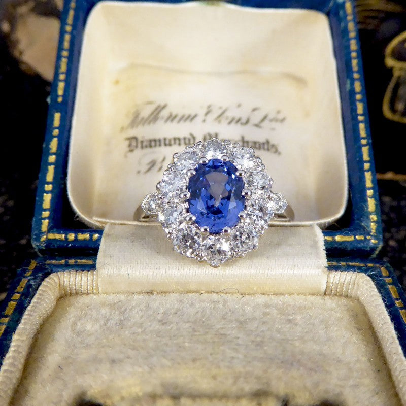 1.60ct Sapphire and 0.90ct Diamond Cluster Ring