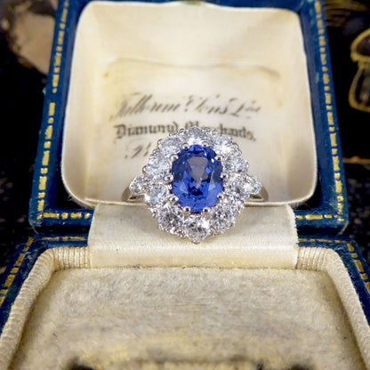 1.60ct Sapphire and 0.90ct Diamond Cluster Ring