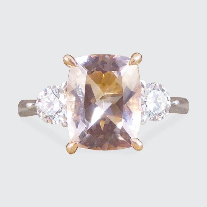 1.75ct Pink Morganite and Diamond Three Stone Ring