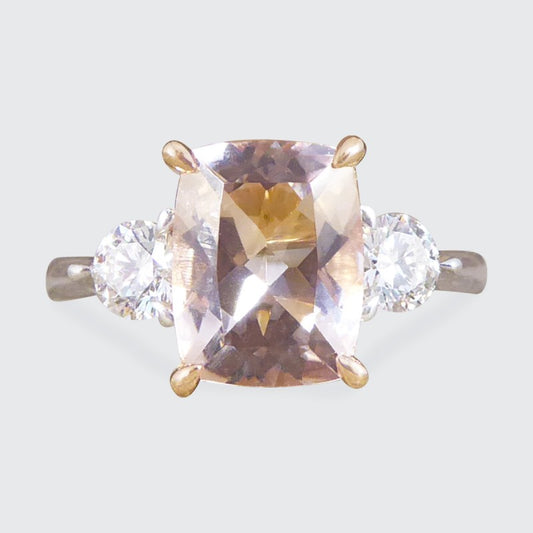 1.75ct Pink Morganite and Diamond Three Stone Ring