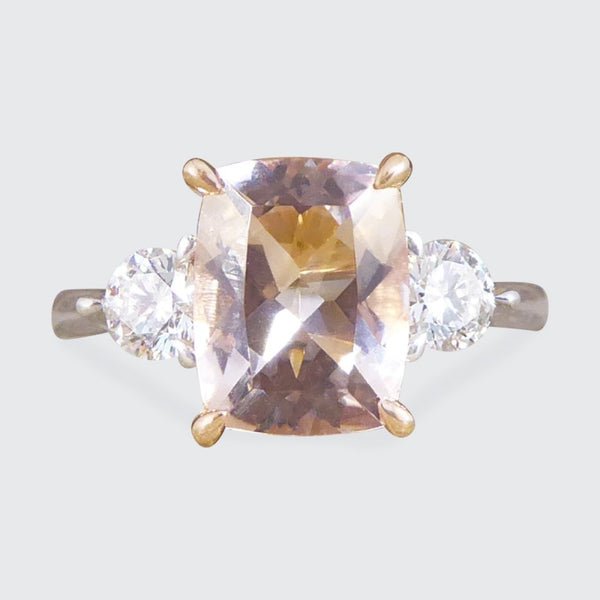 1.75ct Pink Morganite and Diamond Three Stone Ring