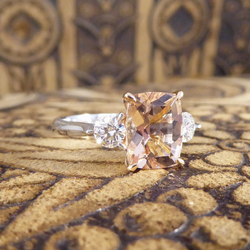 1.75ct Pink Morganite and Diamond Three Stone Ring