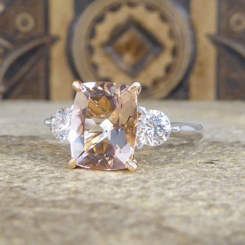 1.75ct Pink Morganite and Diamond Three Stone Ring