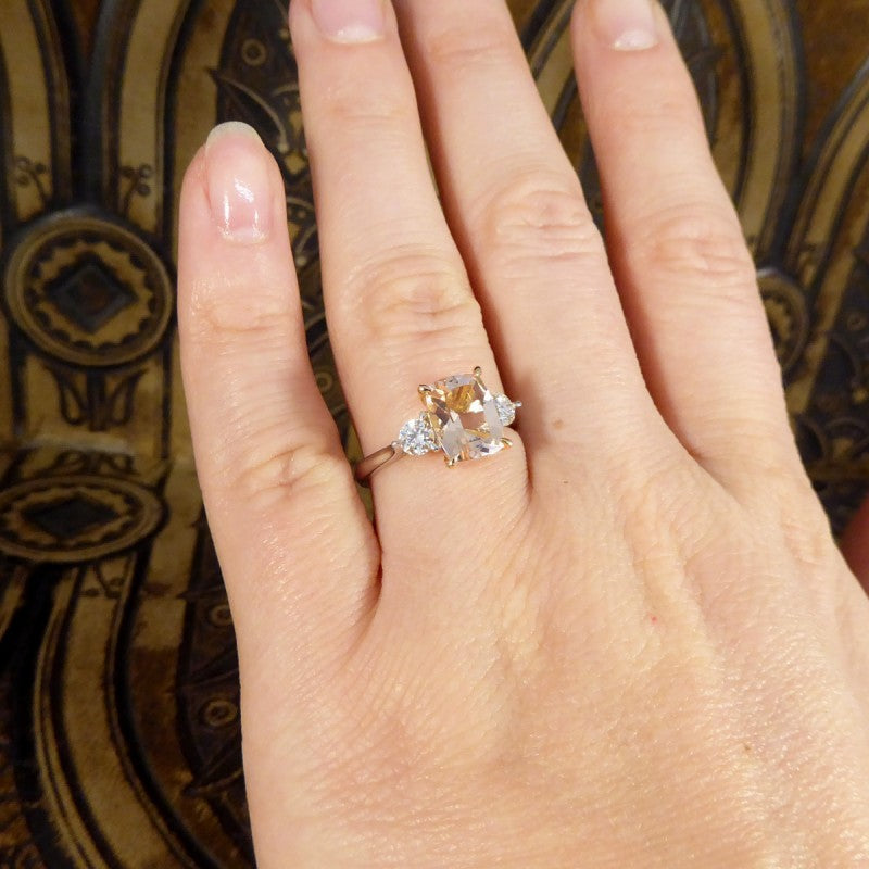 1.75ct Pink Morganite and Diamond Three Stone Ring