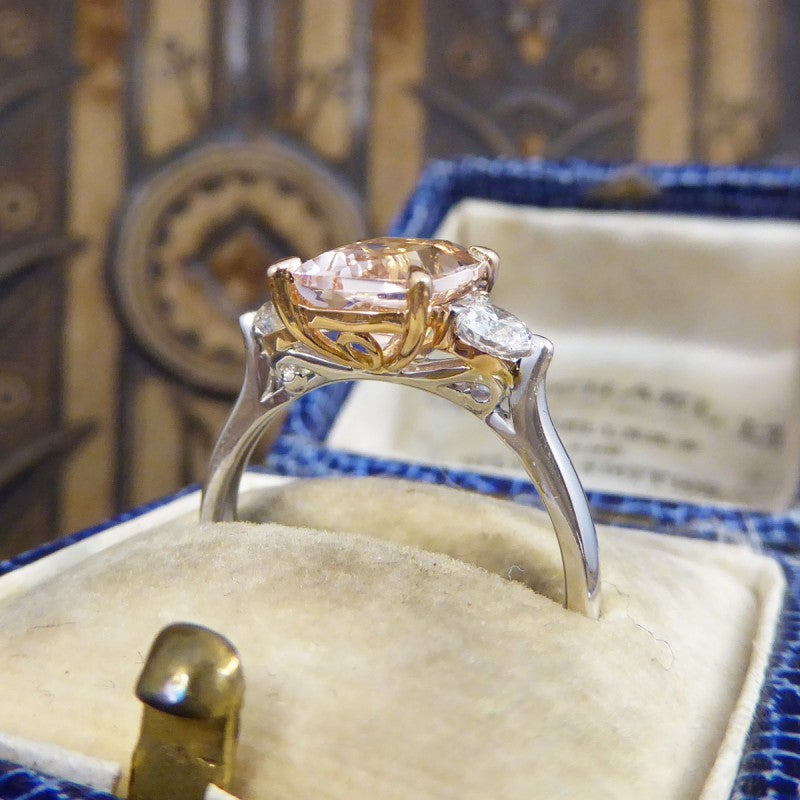 1.75ct Pink Morganite and Diamond Three Stone Ring