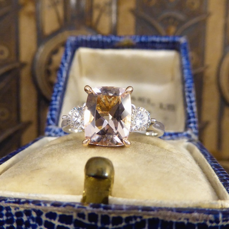 1.75ct Pink Morganite and Diamond Three Stone Ring
