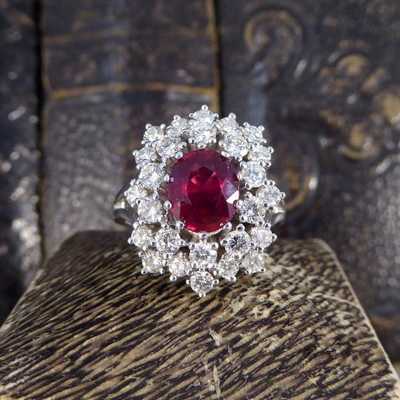 1.80ct No Heat Ruby and Diamond Double Cluster Ring