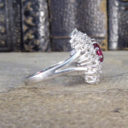 1.80ct No Heat Ruby and Diamond Double Cluster Ring