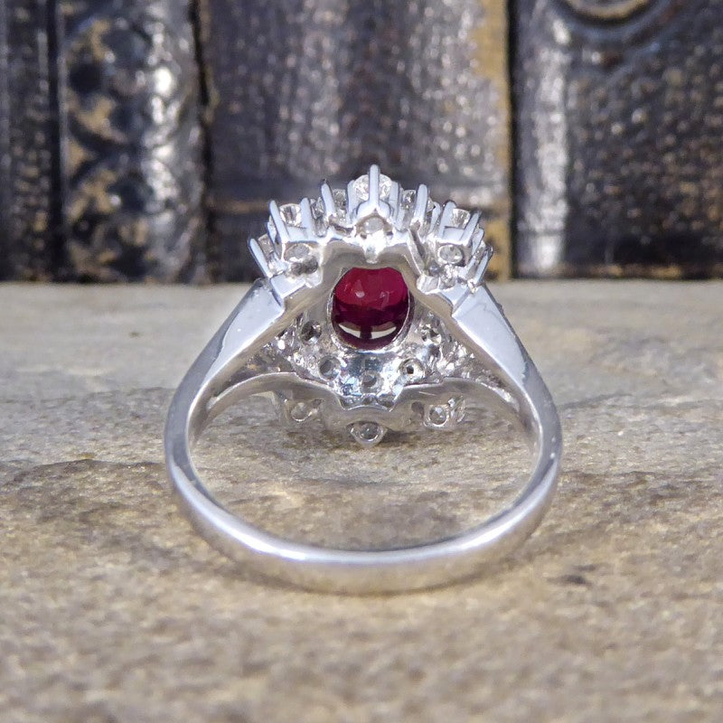 1.80ct No Heat Ruby and Diamond Double Cluster Ring