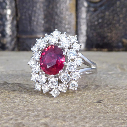 1.80ct No Heat Ruby and Diamond Double Cluster Ring